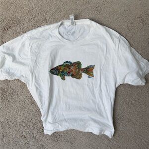 American Apparel White Tee with Colorful Fish Design